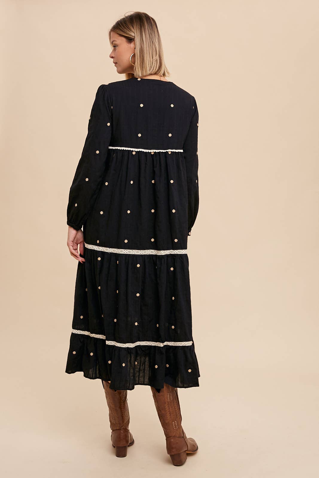 S - Skylar Embroidered Tiered Midi Dress