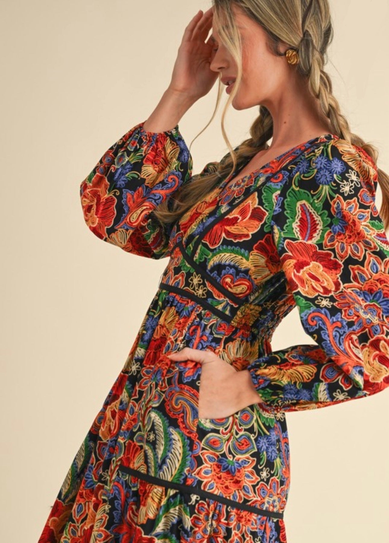 Rosalina Puff Sleeve Midi Dress