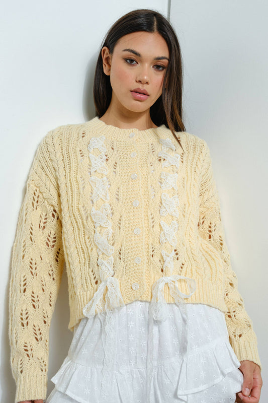 Lemon Meringue Lace Knit Cardigan