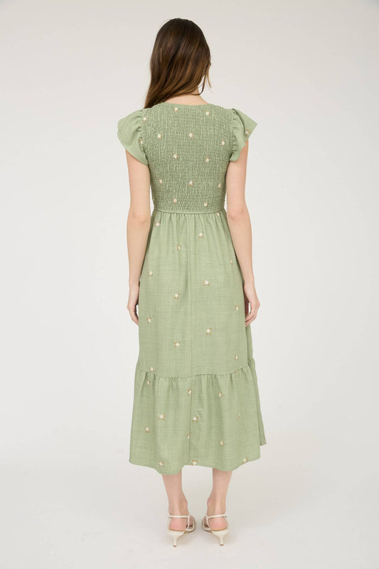 Whitney Wildflower Smocked Ruffle Midi Dress