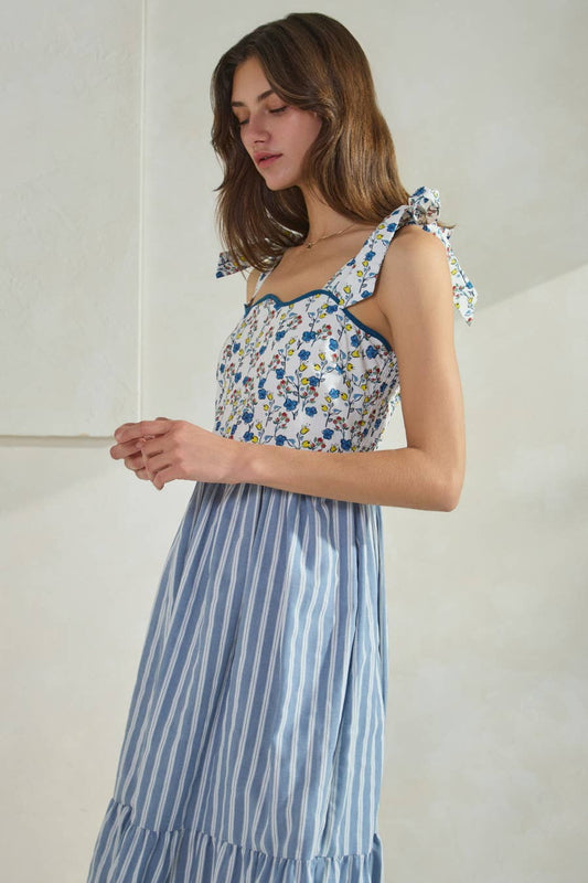 Elara Floral Stripe Midi Dress