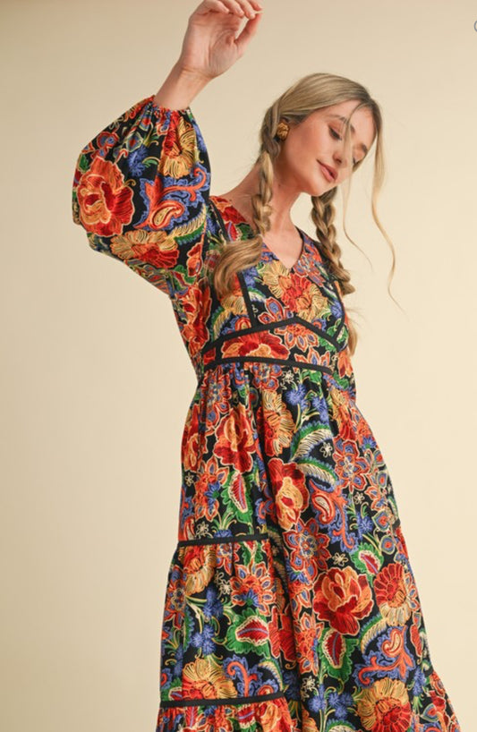 Rosalina Puff Sleeve Midi Dress