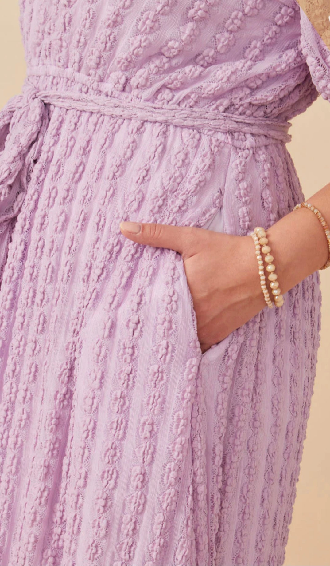 Candice Popcorn Textured Belted Dress