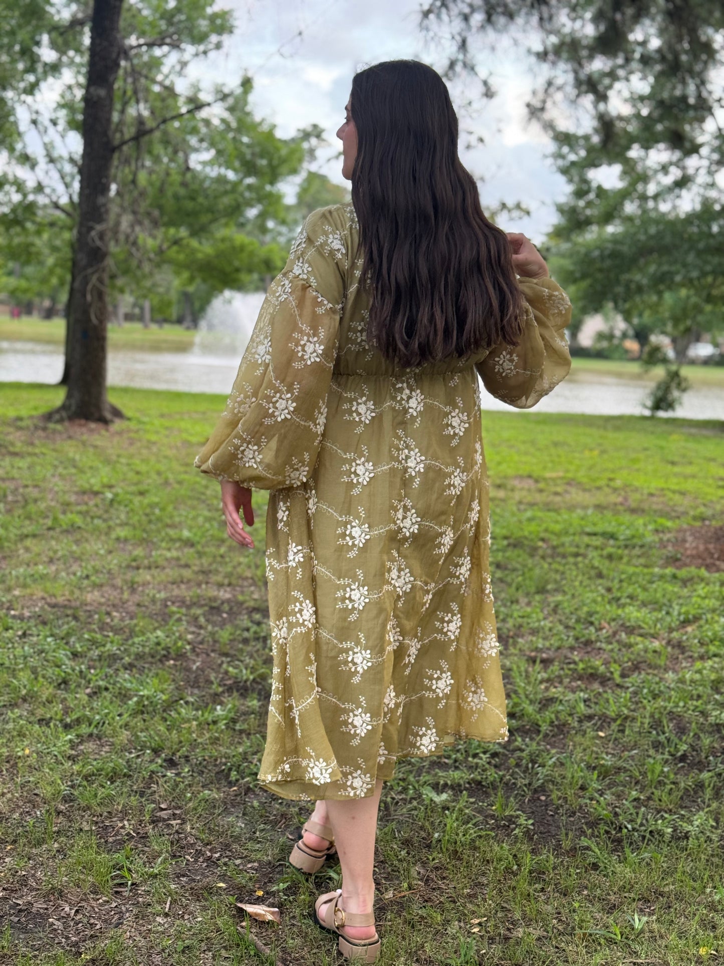 Anaya Embroidered Long Sleeve Midi Dress
