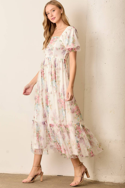 Caridad Printed Tulle Maxi Dress