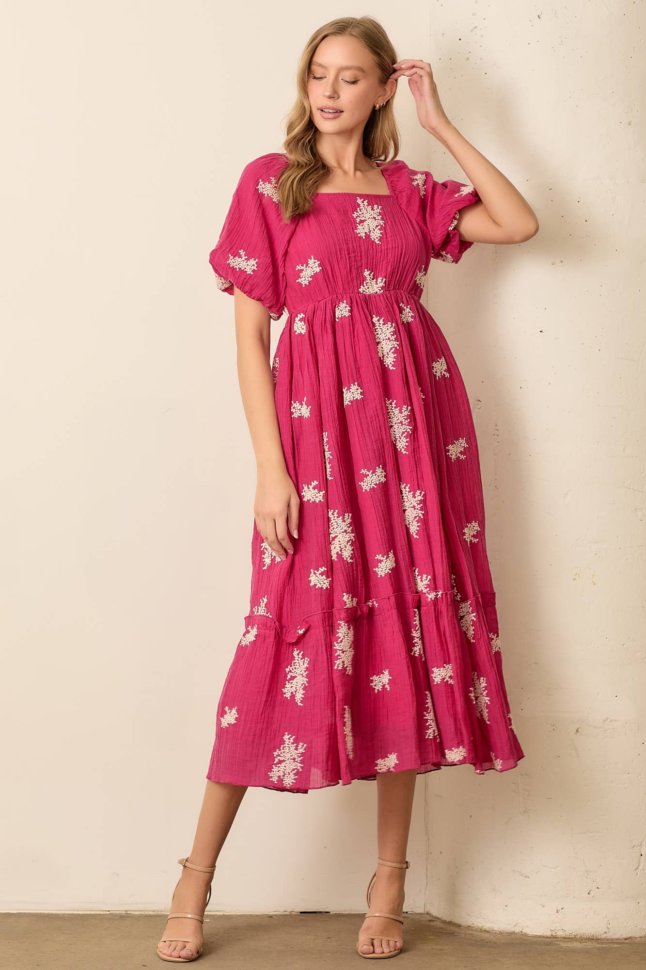 Isabella Embroidered Maxi Dress - Berry