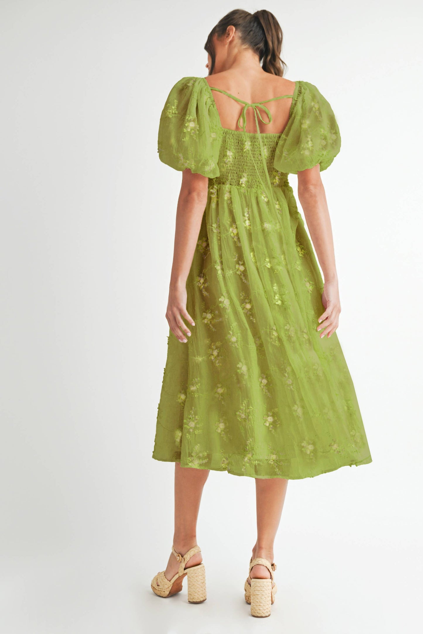 Ashley Embroidered Short Sleeve Midi Dress