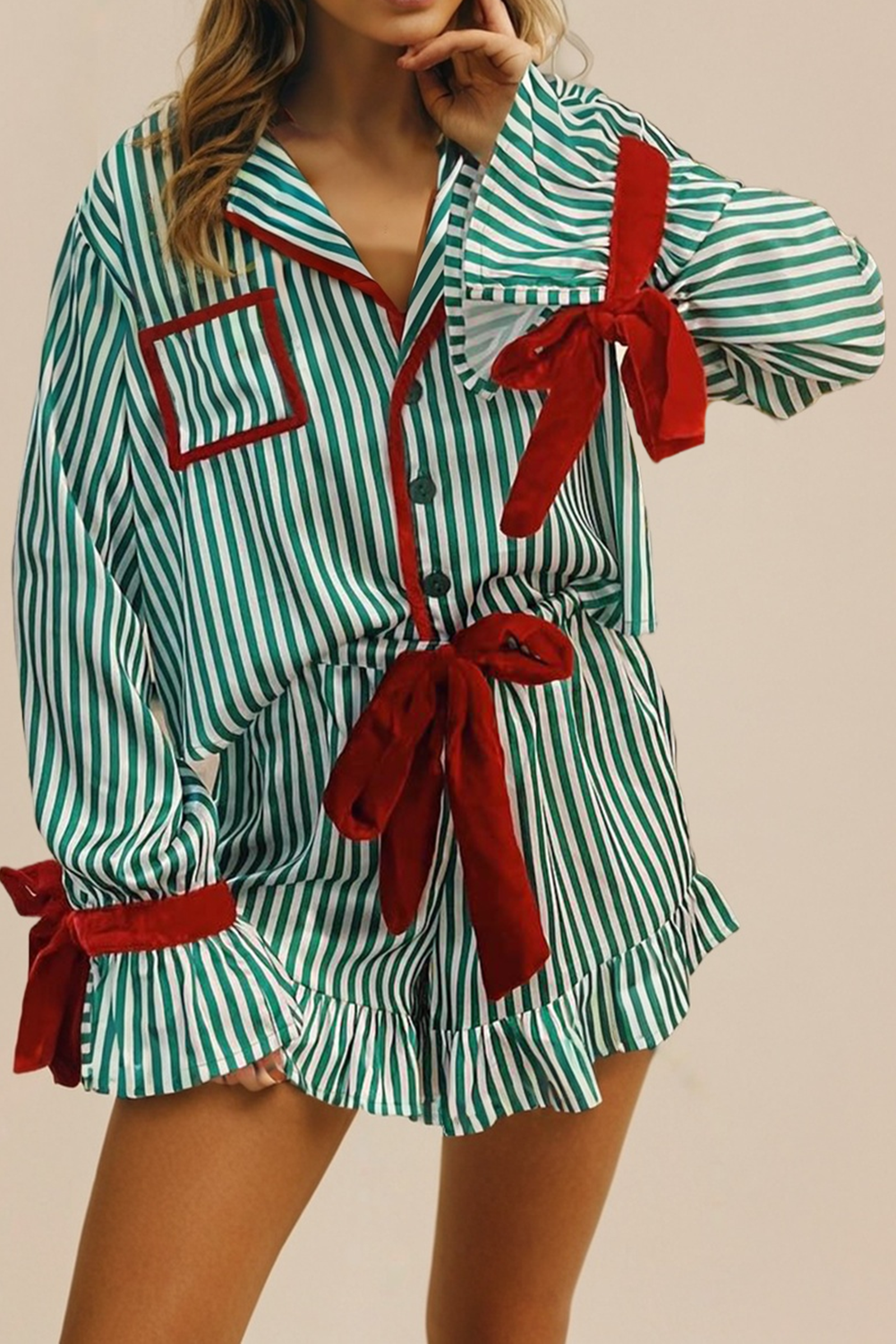 Stripe Ruffle 2pc Pajama Set