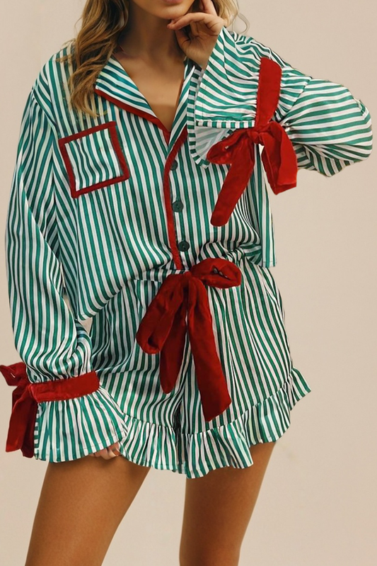 Stripe Ruffle 2pc Pajama Set