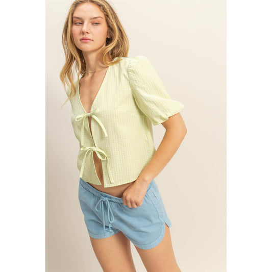 Gingham Bow Tie Blouse