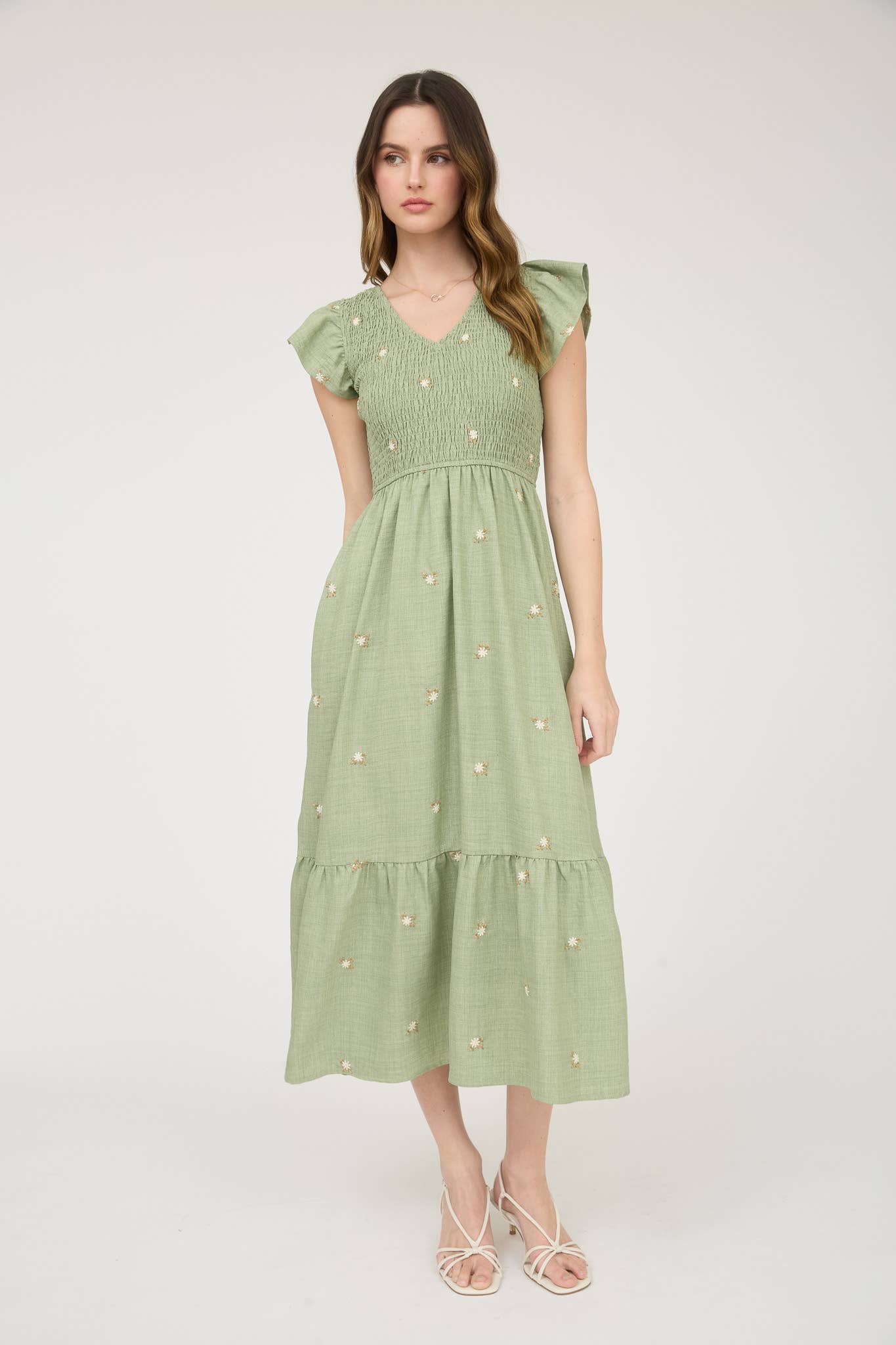 Whitney Wildflower Smocked Ruffle Midi Dress