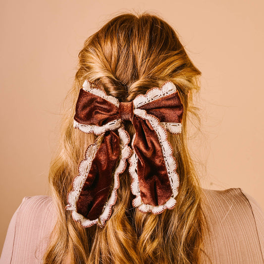 Coquette Velour Hair Bow-Brown