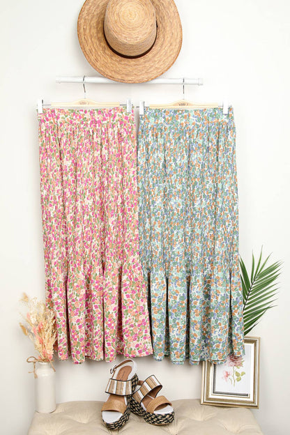 Multi Color Floral Pleated Skirt