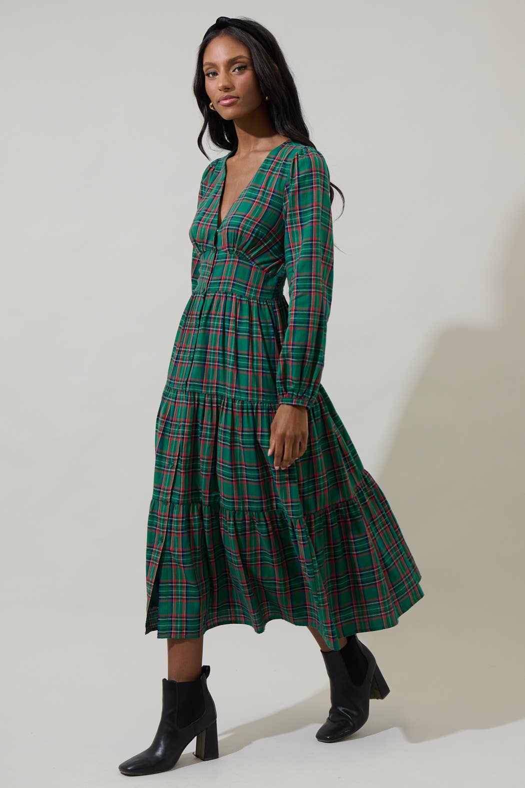 Jace Plaid Button Down Midi Dress