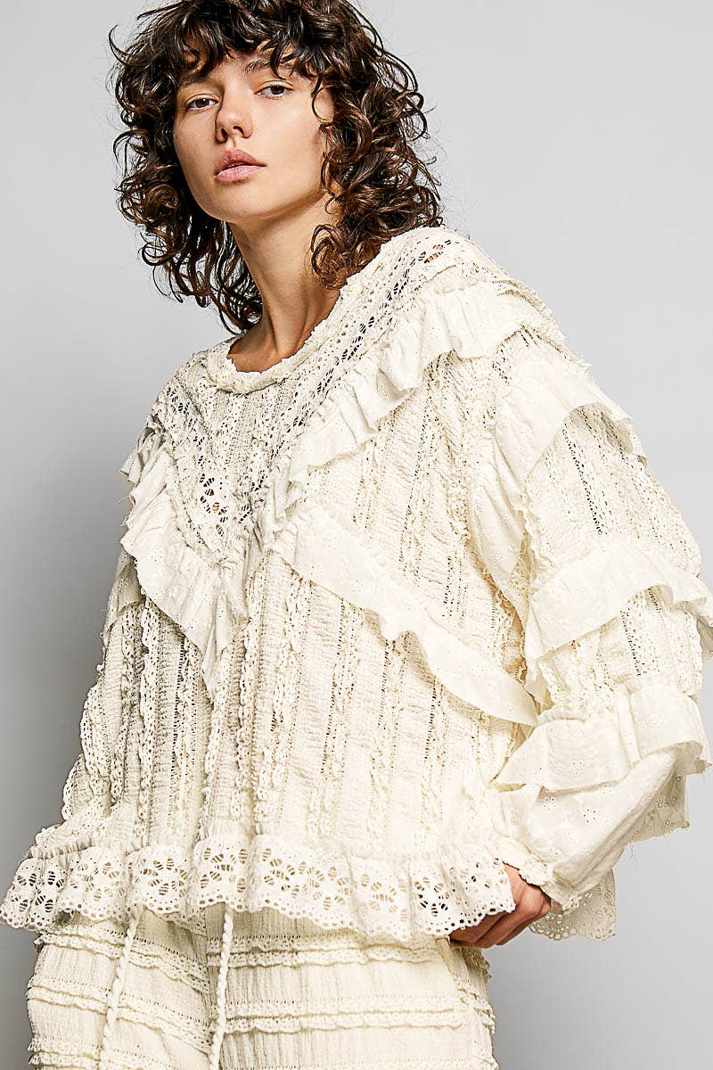 Eyelet Ruffle Knit Top