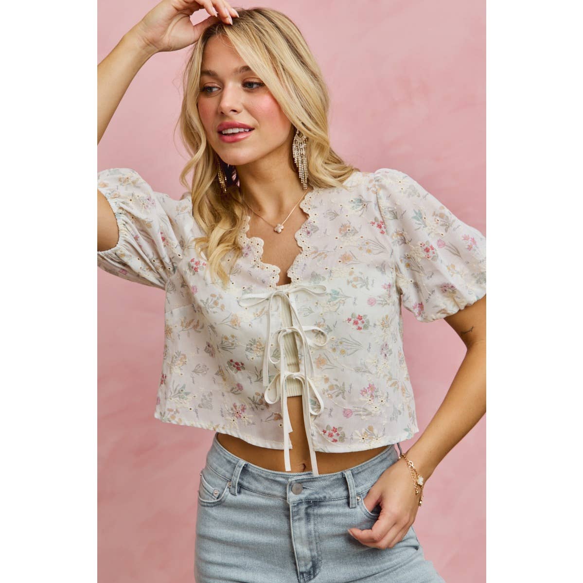 Meadow Bloom Tie Front Top