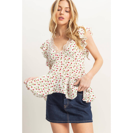 Ditsy Floral Flutter Blouse