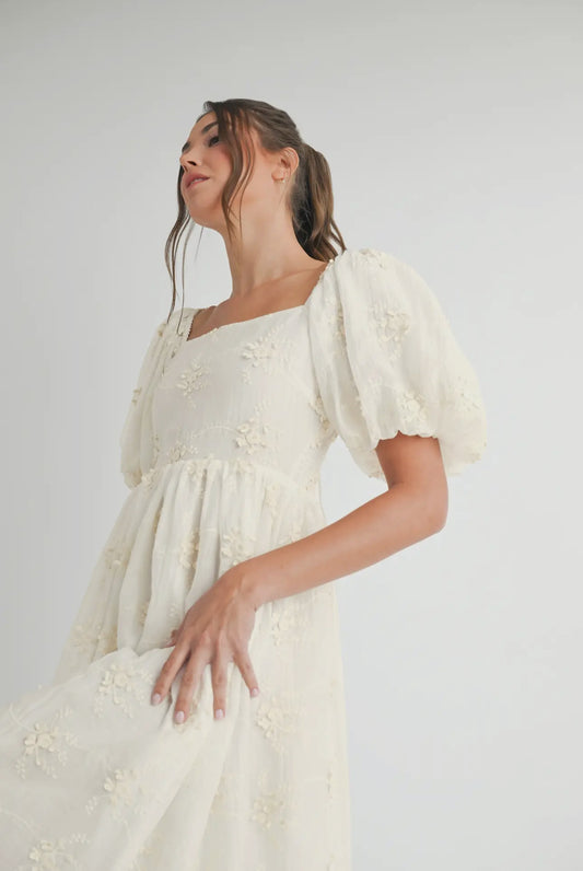 Ashley Embroidered Short Sleeve Midi Dress