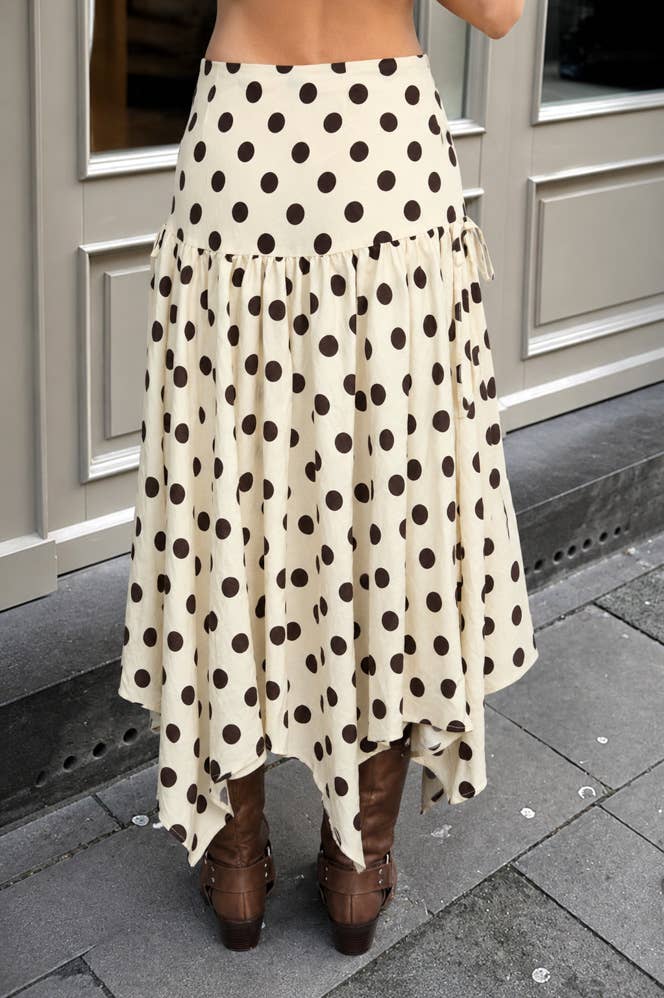 Josephine Polka Dot Drop Waist Midi Skirt