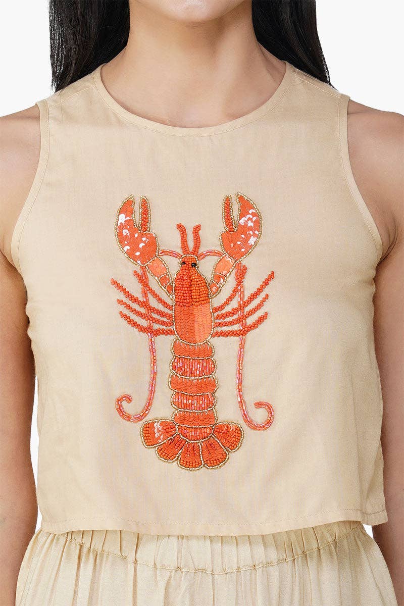 Lobster Embellished Crop Top