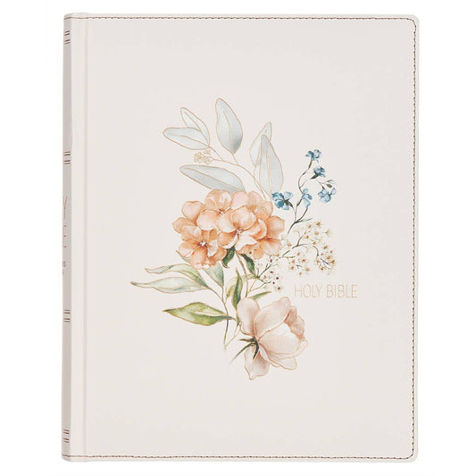 KJV Large Print Note-Taking Bible – White Floral Faux Leather
