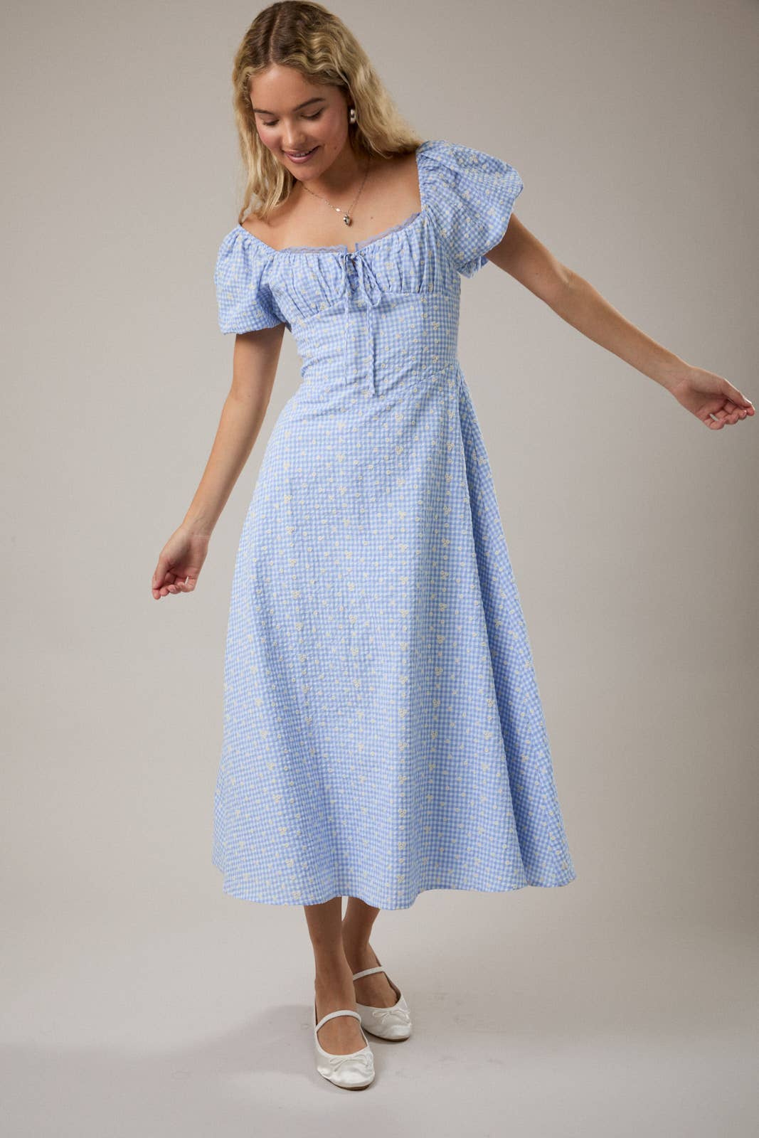 Daisy Gingham Midi Dress