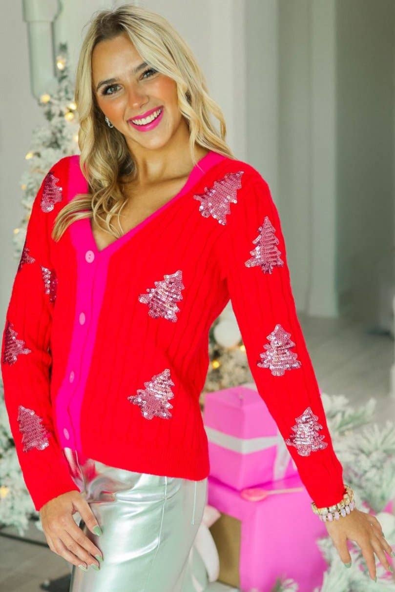 Christmas Tree Sequins Cardigan