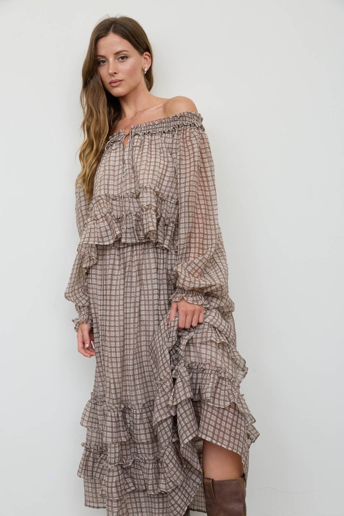 Maddy Plaid Ruffled Midi Skirt