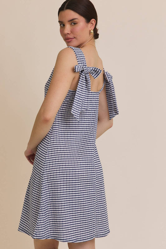 Lyla Gingham Tie-Strap Dress