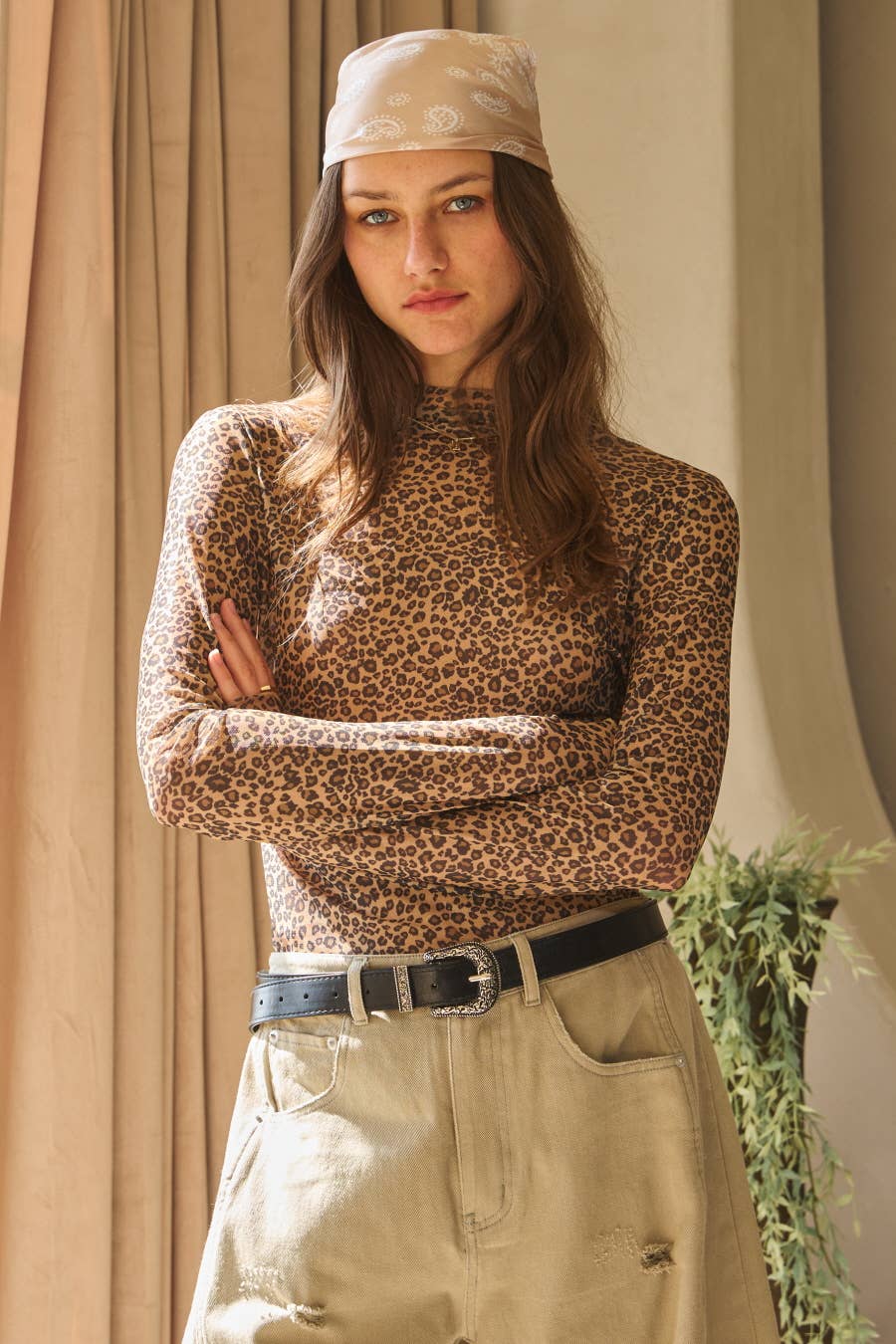 Animal Printed Mesh Layering Top