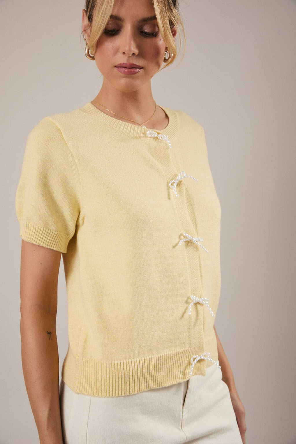 Pearl Trim Bow cardigan