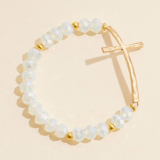 Cross Charm Glass Beaded Bracelet