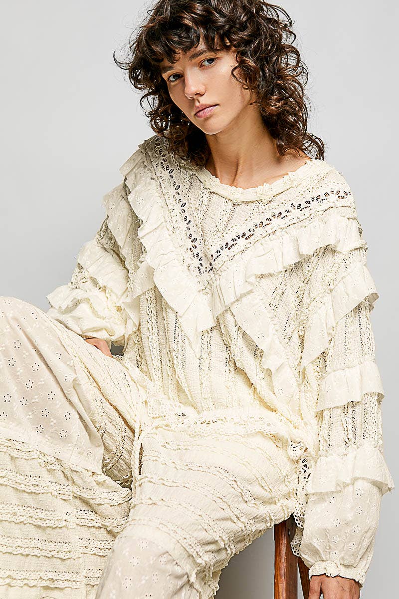 Eyelet Ruffle Knit Top