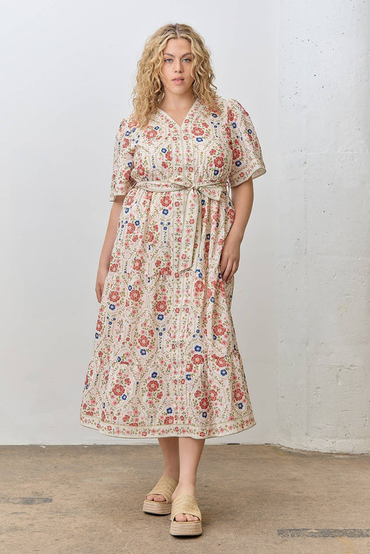 Crimson Bloom Midi Dress