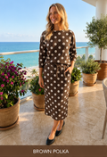 Polka Dot Ribbed Drawstring Midi Skirt