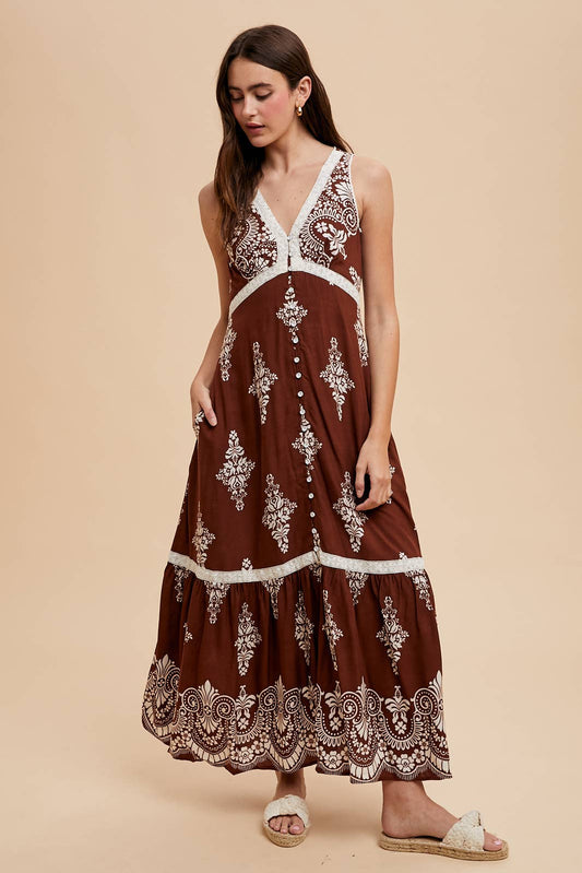 Soleil Border Lace Midi Dress