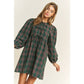 Soft Plaid Woven Babydoll Bow Mini Dress