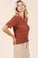 Cable Knit Short-Sleeved Button-Up Sweater