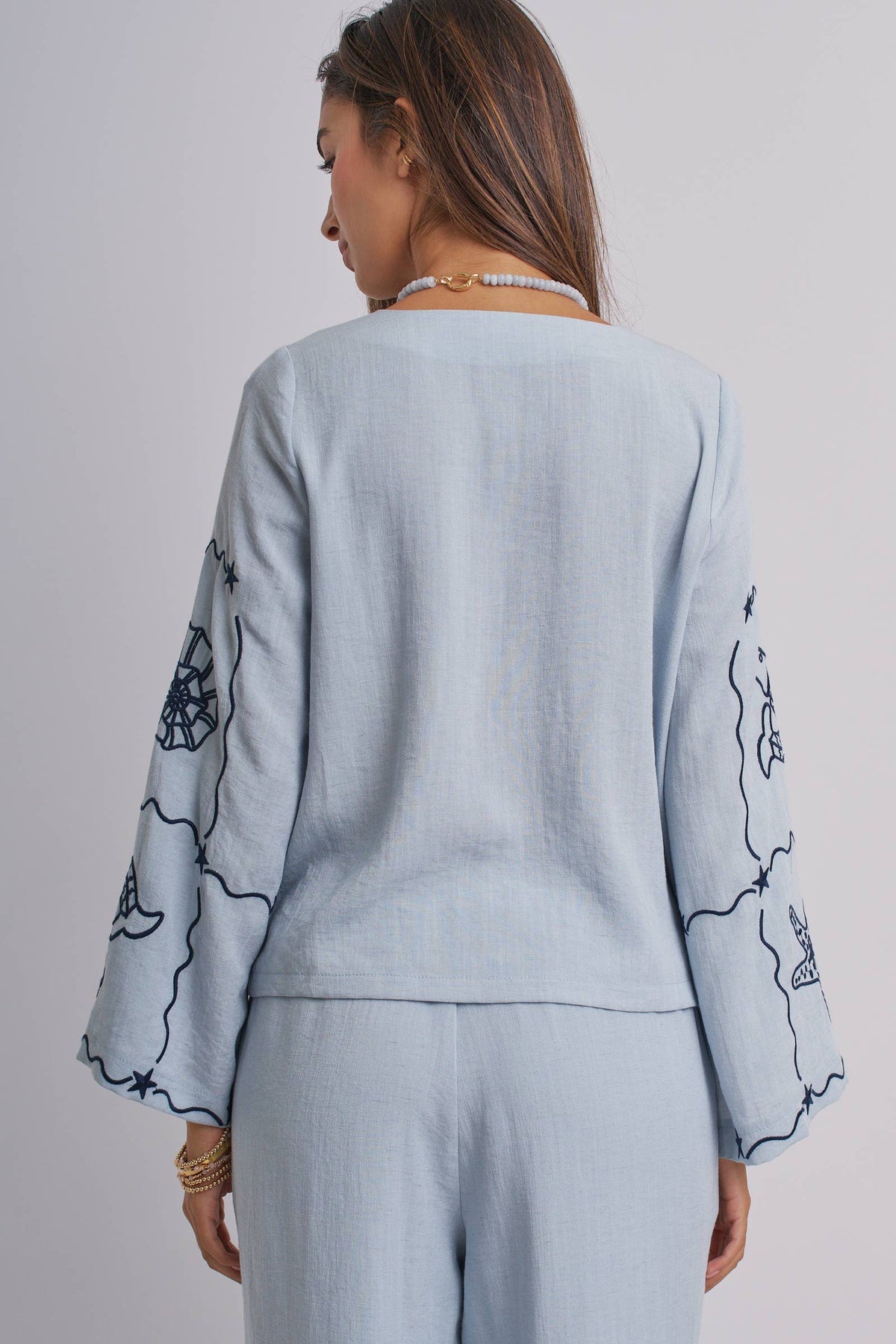 Shell Embroidered Tie Top