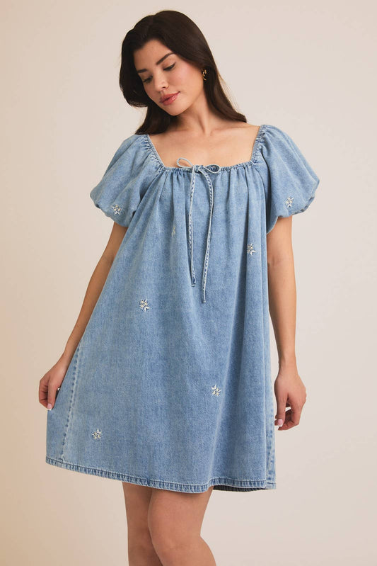 Bluebelle Bloom Embroidered Denim Dress