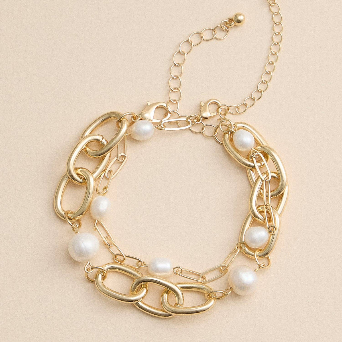 Gold and Freshwater Pearl Layered Bracelet Set