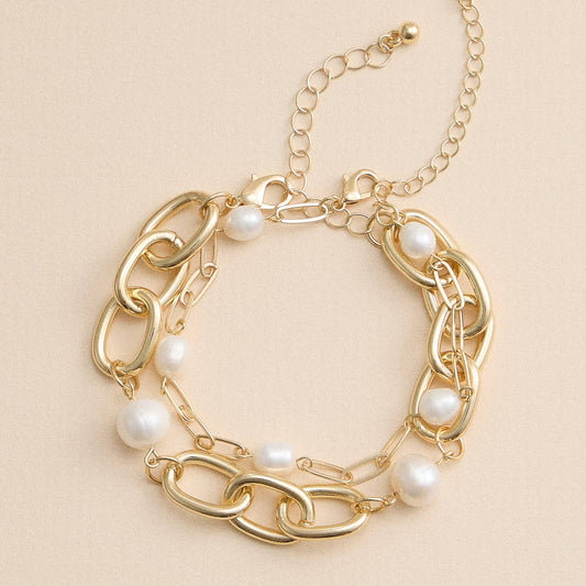 Gold and Freshwater Pearl Layered Bracelet Set