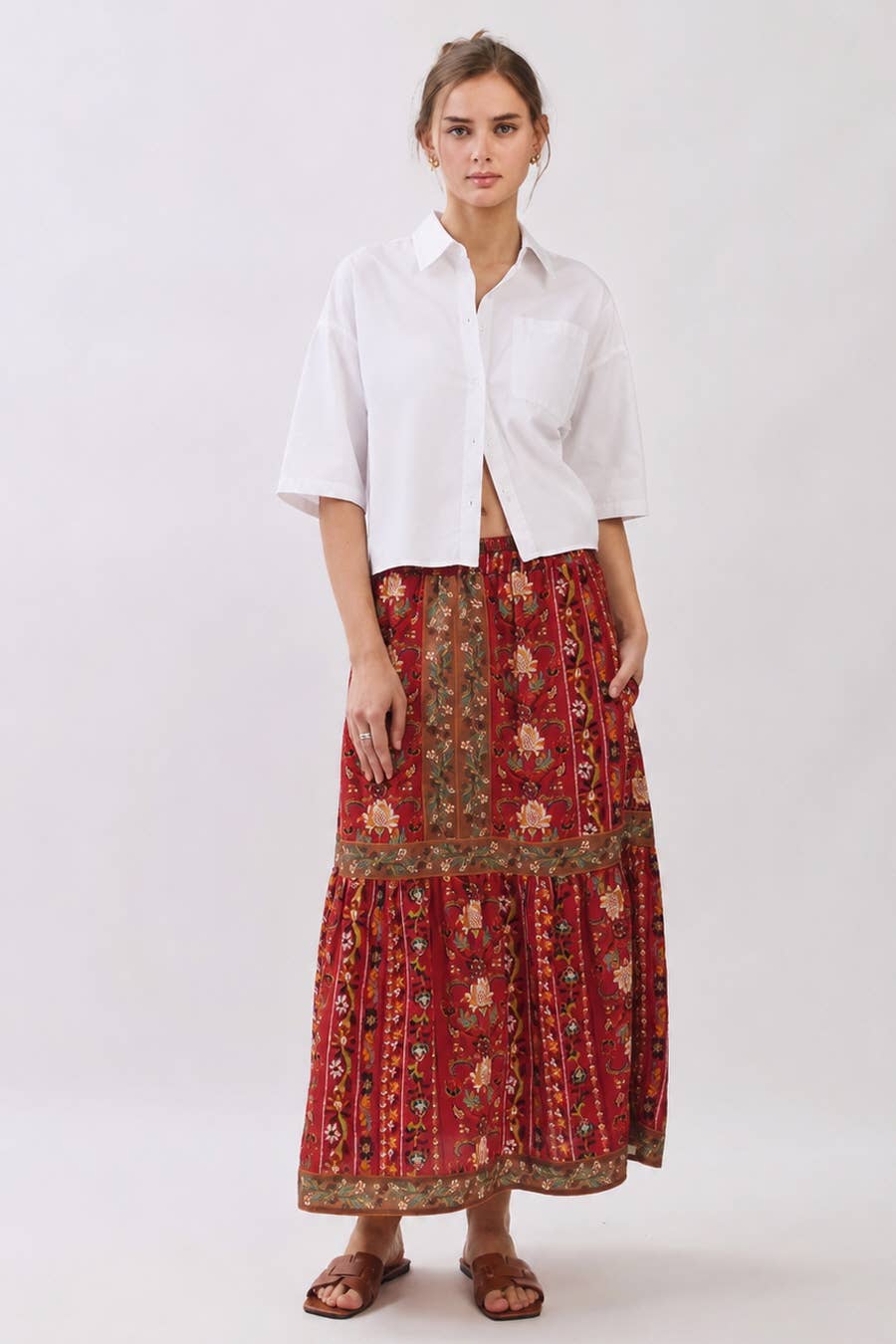 Floral Print Tiered Maxi Skirt