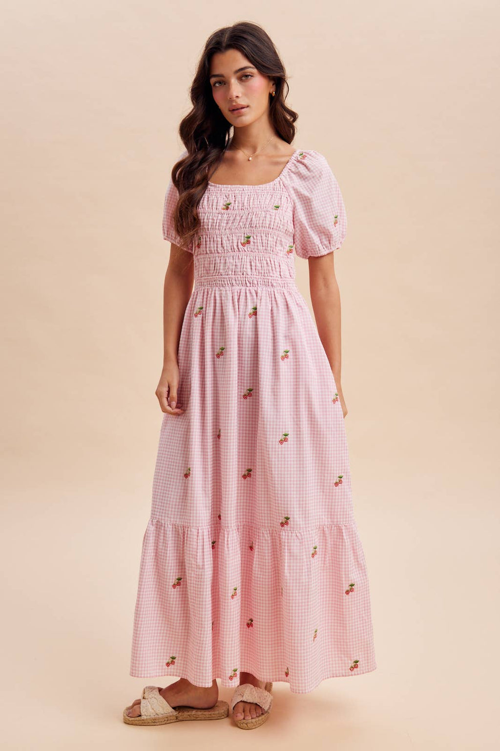 Strawberry Gingham Maxi Dress