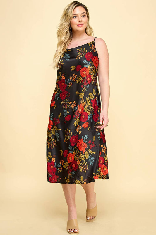 Luna Floral Satin Midi Dress