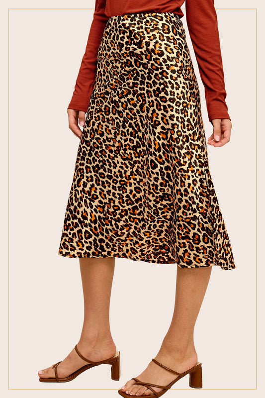 Jenna Leopard Satin Midi Skirt