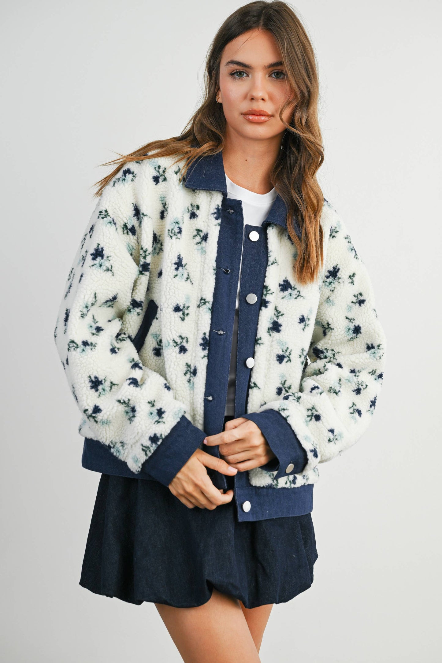 Floral Collared Button-Down Jacket