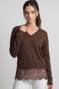 Lace Hem V-Neck Sweater