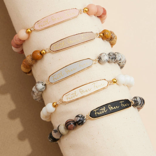 Faith Over Fear Natural Stones Beaded Bracelet