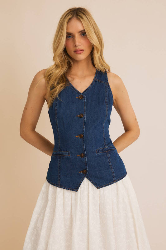 Indigo Breeze Button Down Denim Vest